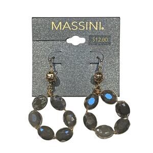 MASSINI Gold-Tone Hoop Earrings with Gray Faceted Stones NWT